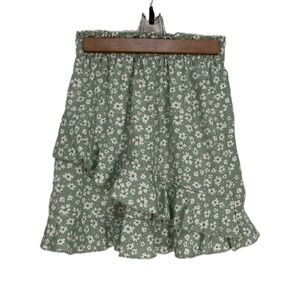 SHEIN Green Skirt White Daisy Ditsy Floral Ruffle Fairy Cottagecore Girly Sz S 4